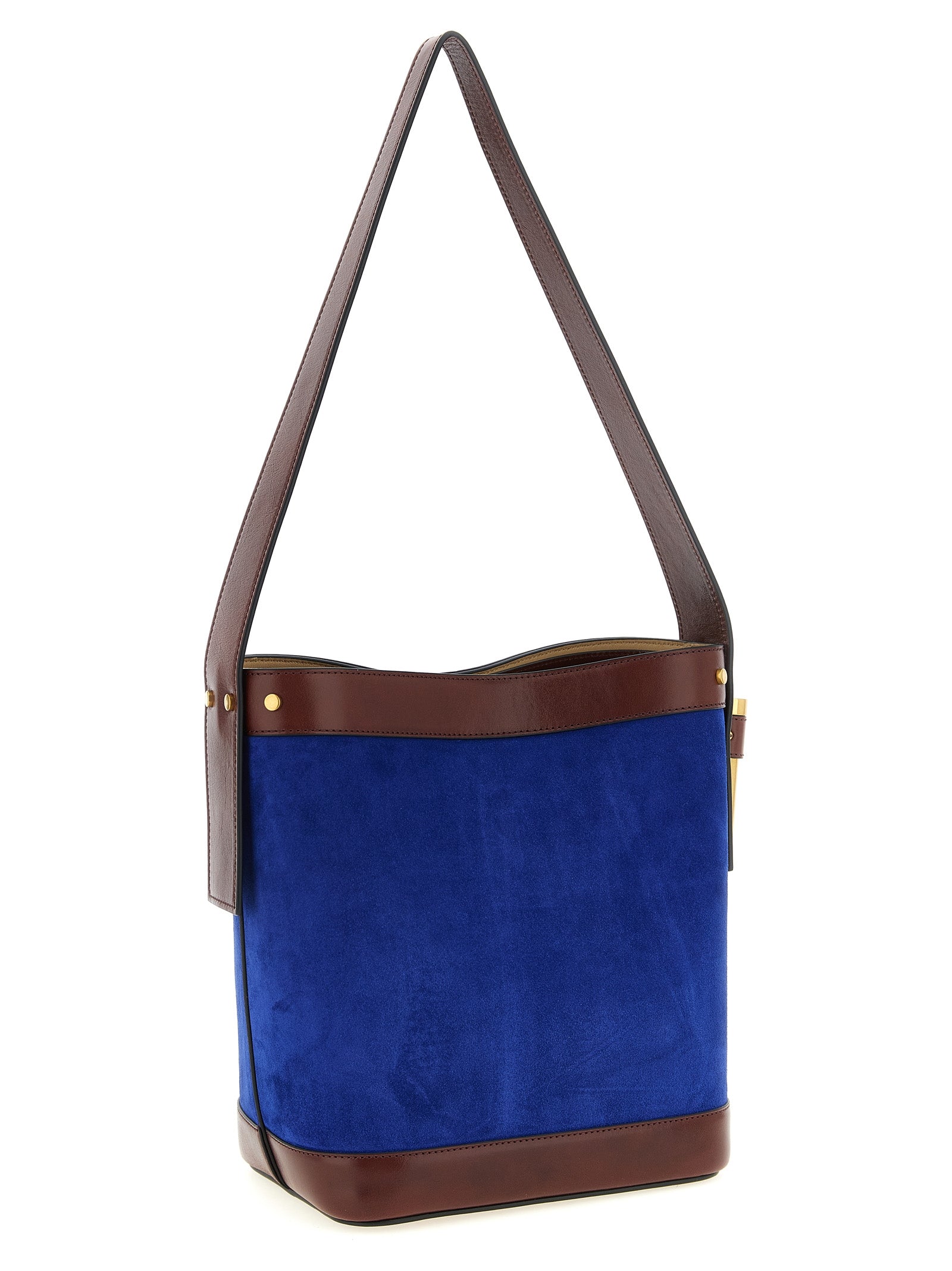 Schultertasche aus blauem Kalbsleder