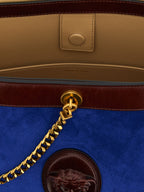 Schultertasche aus blauem Kalbsleder