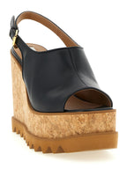 Stella McCartney Black Polyurethane Wedge Sandals