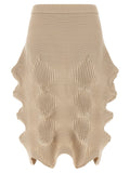 Beige Polyester Midi Skirt