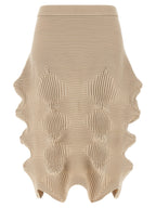Beige Polyester Midi Skirt