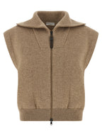 Brunello Cucinelli Beige Cashmere Sleeveless Jacket