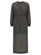 Brunello Cucinelli Gray Wool Midi Dress