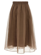 Brunello Cucinelli Brown Silk Midi Skirt