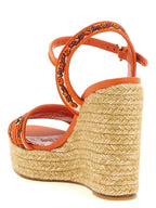 Orange Cotton Wedge Sandals