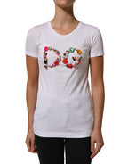 Weißes T-Shirt mit Rundhalsausschnitt und DG-Logo-Verzierung