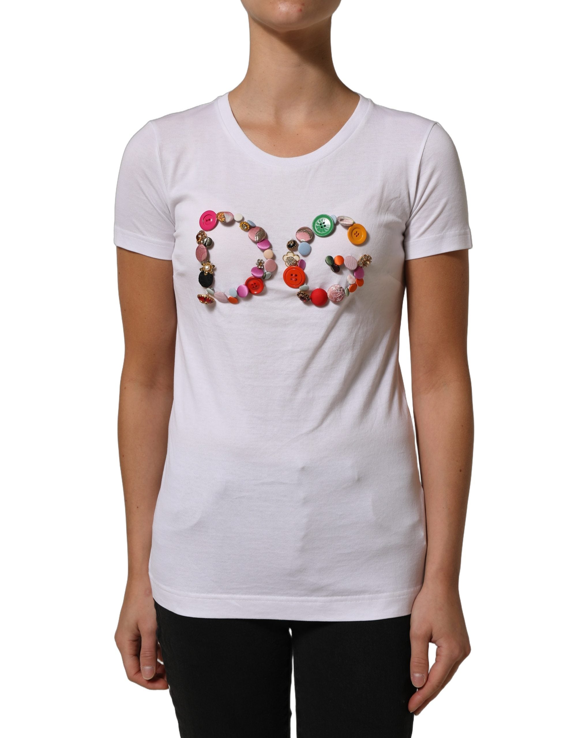 Weißes T-Shirt mit Rundhalsausschnitt und DG-Logo-Verzierung