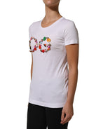 Weißes T-Shirt mit Rundhalsausschnitt und DG-Logo-Verzierung