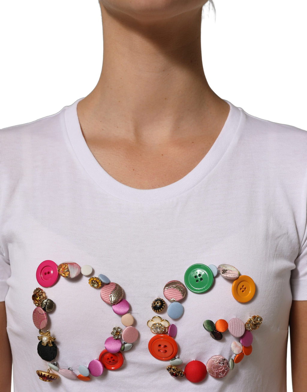 Weißes T-Shirt mit Rundhalsausschnitt und DG-Logo-Verzierung