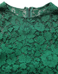 Green Floral Lace Round Neck Blouse Top