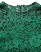 Green Floral Lace Round Neck Blouse Top