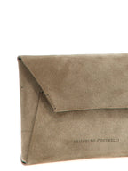 Brunello Cucinelli Gray Calfskin Clutch Bag