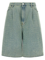 NUDE Blue Cotton Bermuda Shorts