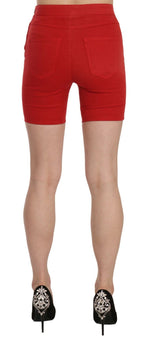 Red Mid Waist Cotton Stretch Slim Mini Shorts
