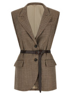 Brunello Cucinelli Beige Virgin Wool Sleeveless Jacket