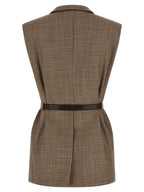 Brunello Cucinelli Beige Virgin Wool Sleeveless Jacket