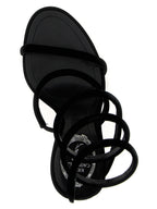 RENE CAOVILLA Black Textile Stiletto Heel Sandals