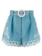 FARM RIO Blue Linen Bermuda Shorts