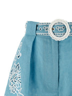FARM RIO Blue Linen Bermuda Shorts