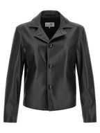 MM6 Maison Margiela Black Polyester Leather Jacket