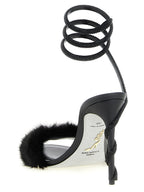 RENE CAOVILLA Black Leather Stiletto Heel Sandals