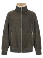 Brunello Cucinelli Gray Lamb Leather Leather Jacket