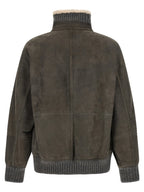 Brunello Cucinelli Gray Lamb Leather Leather Jacket
