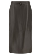Alberta Ferretti Brown Lamb Leather Midi Skirt
