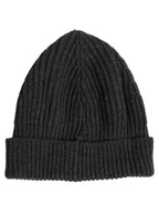 Dolce & Gabbana Men Charcoal Grey Ribbed Wool Knit Beanie One Size Hat