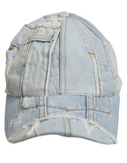Dolce & Gabbana Men Blue Patchwork Cotton Denim Baseball Cap Hat