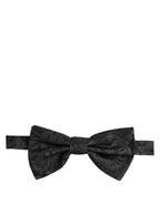 Dolce & Gabbana Men Black Paisley SIlk Adjustable Neck Papillon Bow Tie