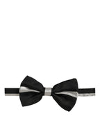 Dolce & Gabbana Black Silver 100% Silk Adjustable Neck Papillon Bow Tie