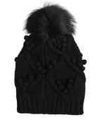 Dolce & Gabbana Black Cashmere Knitted Fur Pom-Pom Beanie One Size Hat