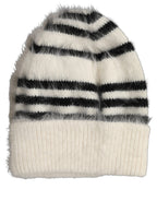 Dolce & Gabbana Black White Striped Angora Knitted Beanie One Size Hat