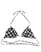 Dolce & Gabbana Black White Checkered Halter Beachwear Bikini Top