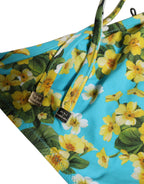 Dolce & Gabbana Blue Floral Print Nylon Beachwear Bikini Bottom