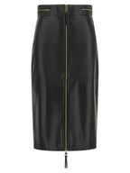 Elisabetta Franchi Black Lambskin Midi Skirt