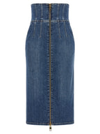 Elisabetta Franchi Blue Cotton Midi Skirt
