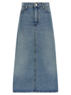 Ami Paris Blue Cotton Midi Skirt