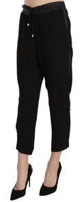 Schwarze High-Waist-Cropped-Hose aus Polyester