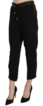 Schwarze High-Waist-Cropped-Hose aus Polyester