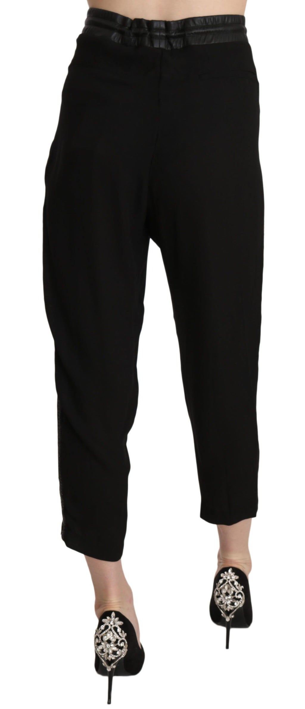 Schwarze High-Waist-Cropped-Hose aus Polyester
