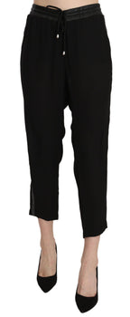 Schwarze High-Waist-Cropped-Hose aus Polyester