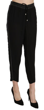 Schwarze High-Waist-Cropped-Hose aus Polyester