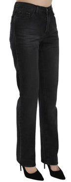 Black Washed High Waist Straight Denim Pants Jeans