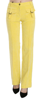 Yellow Corduroy Mid Waist Straight Trousers Pants