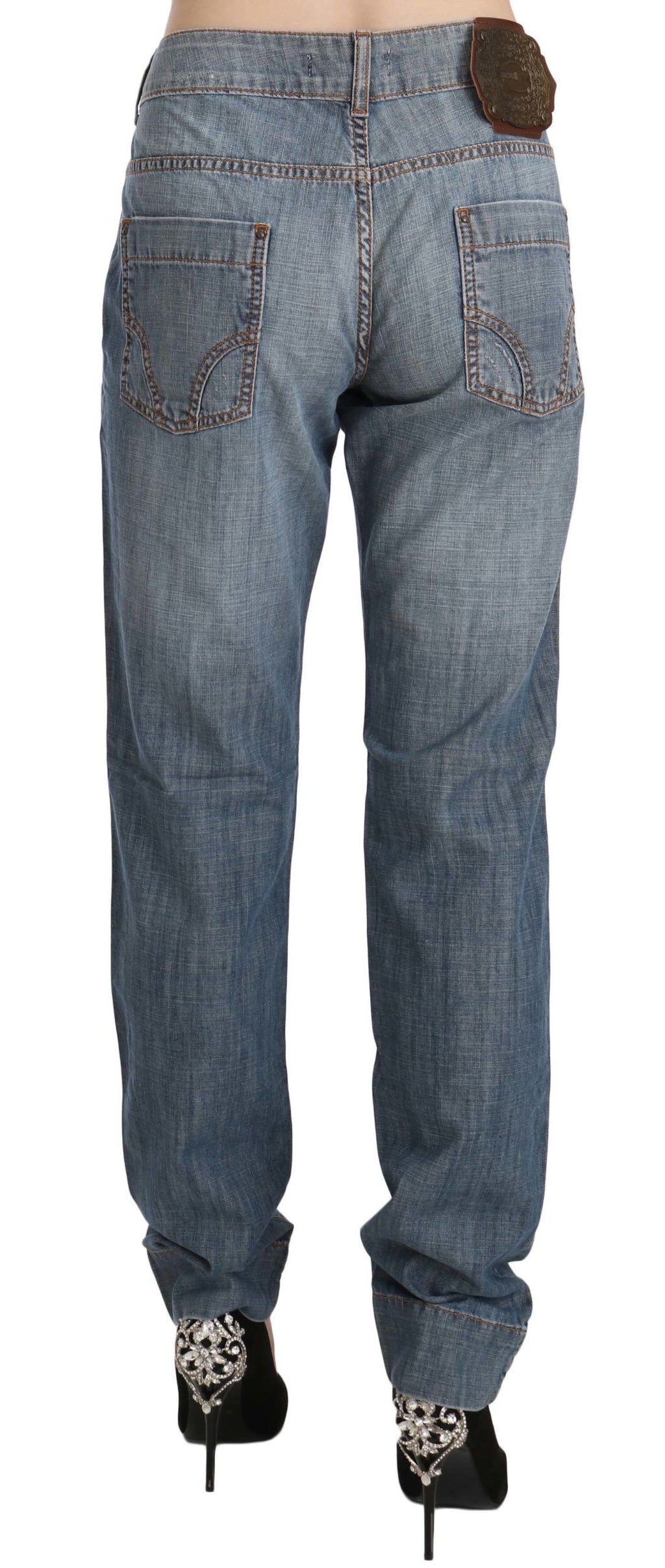 Blaue Jeans mit niedriger Taille aus gewaschener Baumwolle und schmaler Passform