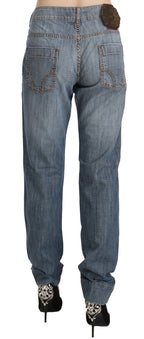 Blaue Jeans mit niedriger Taille aus gewaschener Baumwolle und schmaler Passform