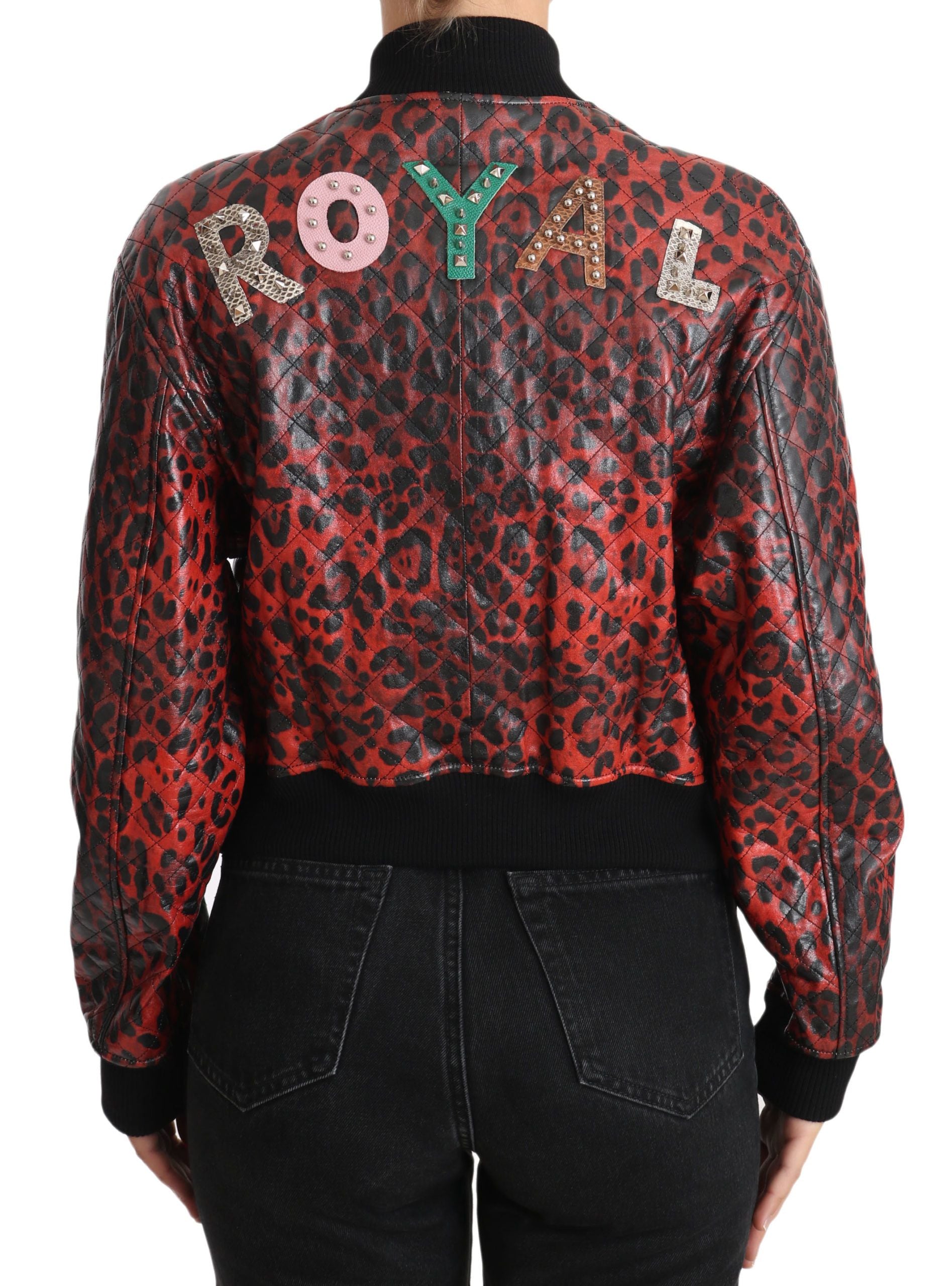 Rote Leopardenknopf-Kristall-Lederjacke