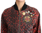 Rote Leopardenknopf-Kristall-Lederjacke